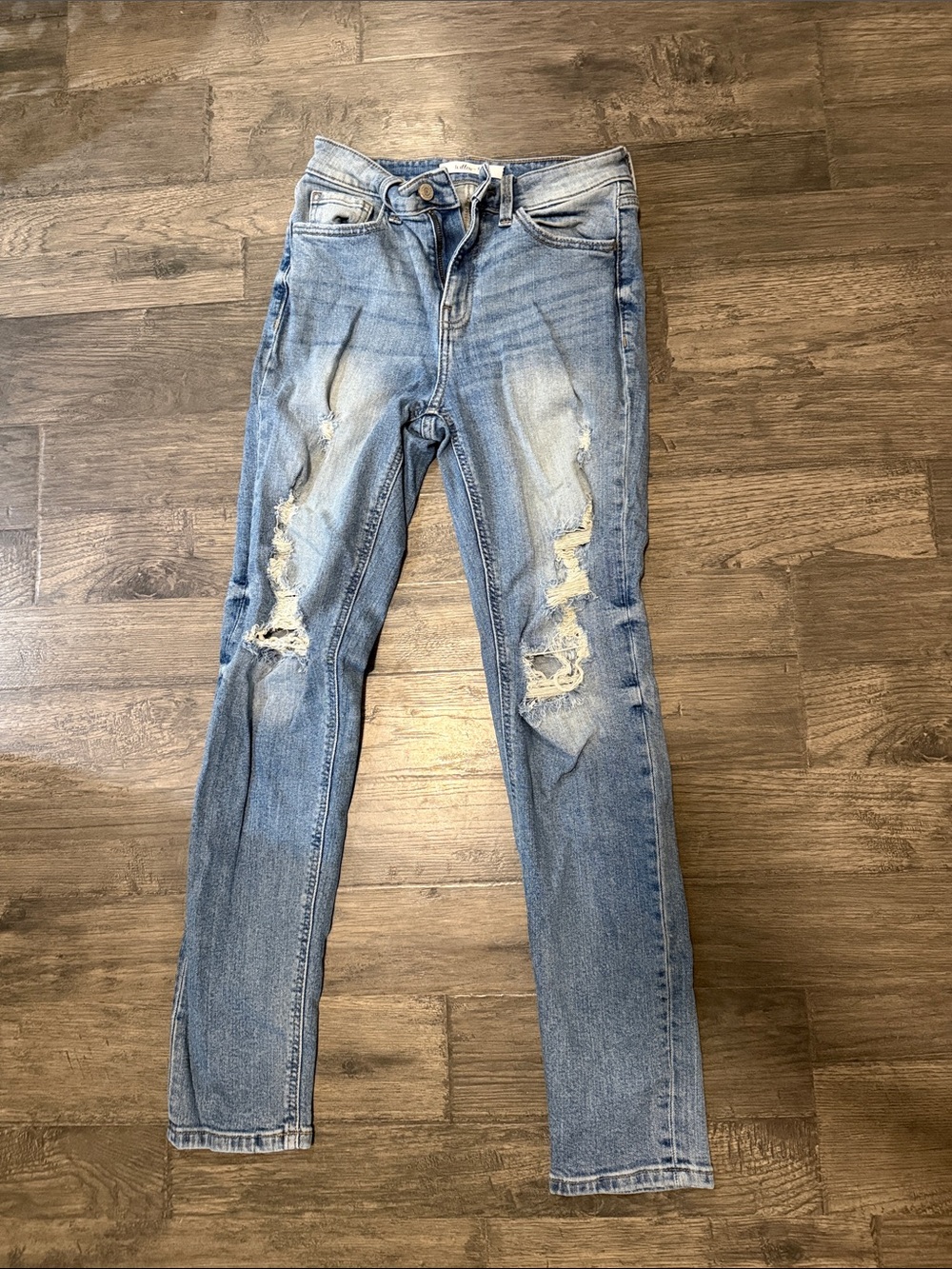 Ripped Light Blue Skinny Jeans — Stretch Slim Fit